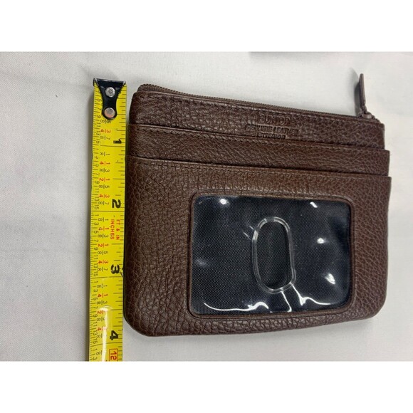 Buxton Zip Coin & Card Case Set w/ Keyring Genuine Brown Pebble Leather 4”x 5" - Picture 7 of 8